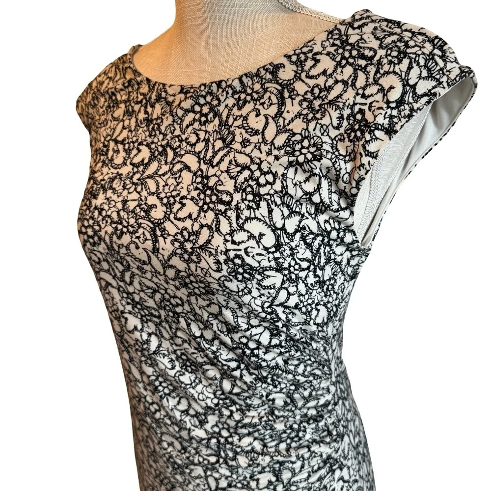 Loft Black and Cream Patterned Pencil Dress - Picture 3 of 10